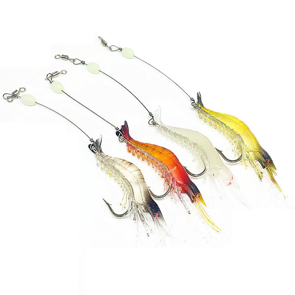 Cebos de pesca, Camarones luminosos artificiales,Señuelo de pesca luminoso,con anzuelo afilado,Señuelo de silicona suave,Gancho afilado for aparejos de camarones,Juego de cebo suave de silicona artifi