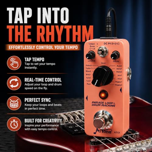 Image of AITONE Looper Pedal with Drum Machine 2 in 1 Loop Pedals for Electric Guitar 20 Minutes Looping 16 Drum Grooves 3 Mode True-Bypass AT-01