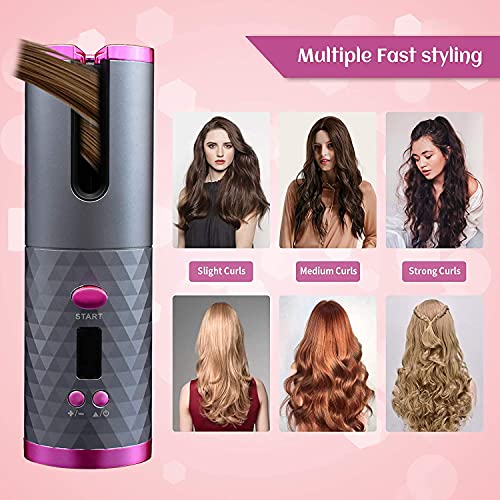 Image of Cordless Auto Hair Curler, Automatic Curling Iron, Rechargeable Auto Rotating Ceramic Barrel Hair Curler Fast Heating with 6 Temperature & Timer Settings, Auto Shut-Off hair curler(Wh-01)
