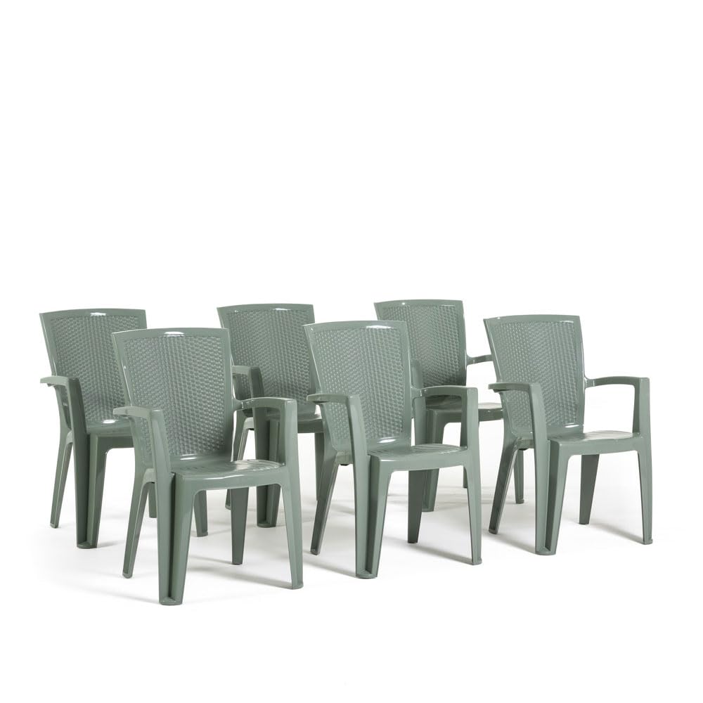 Chaises empilables d'extérieur RATTATAN Diana en résine effet rotin vert sauge lot de 6