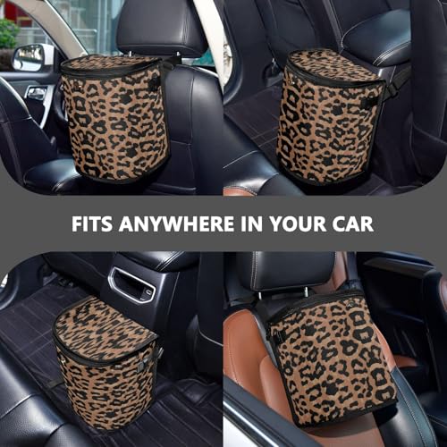 Image of senya Car Trash Can Car Garbage Can Car Waste Basket,Cheeteh Leopard Print Leak-Proof Car Trash Bin, Car Trash Hanging Car Accessories Interior Car Organizer Bag