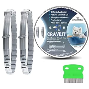 Flea and Tick Collar for Small Dog, Repels Fleas & Ticks, Natural Essential Oils, Allergy Prevention, 8-Month Protection, Adjustable & Waterproof, for Dogs Under 18 lbs and Cats, 2 Packs