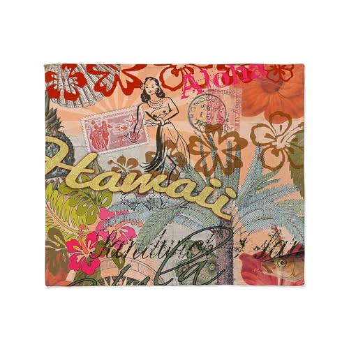 CafePress Vintage Hawaii Travel Colorful Hawaiian Tropical T Super Soft Fleece Plush Throw Blanket, 60"x50"