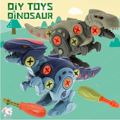 Image of Storio Dinosaur Toys Pack of 4 - Tyrannosaurus Rex, Velociraptor & More with 2 Screwdrivers | STEM Building Toys for Kids | Educational Dinosaur Toy for Boys & Girls Ages 3-8 Years