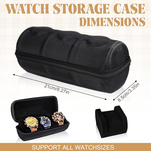 Image of Abbylike 3 pcs 3 Slot Hard Watch Travel Case Watch Roll Travel Holder Portable Watches Organizer for Men Woman with Anti Move Pillow