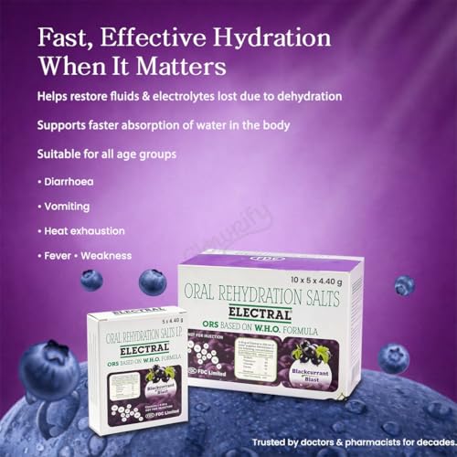 Image of ELECTRAL Oral Rehydration Salts I.P. Blackcurrant Blast Flavor | WHO Formula ORS | Pack of 100 Sachets 4.40g Each for Hydration & Electrolyte Balance