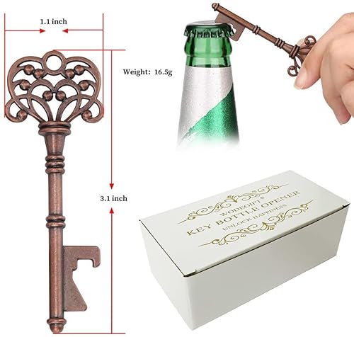 Wodegift 60 Pcs Key Bottle Openers,Vintage Skeleton Key Bottle Opener With Escort Card Tag And Key Chains,Wedding Party Favor Souvenir Gift(Red Copper #TOP1