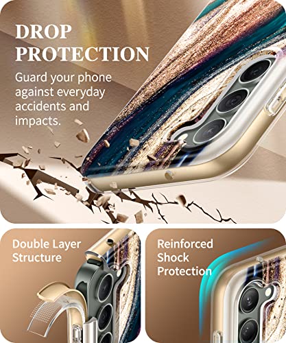 Gviewin Compatible With Samsung Galaxy S23 Case With Screen Protector + Camera Lens Protector, [21Ft Military Grade Drop Test] Full Body Protection Rugged Marble Case Cover(Drift Sand/Brown) #TOP4