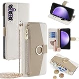 UWZOPKOF- Crossbody Wallet Case for Samsung Galaxy S24 Ultra/S24 Plus/S24, Soft PU Leather Flip Folio Zipper Wallet with Card Holder Removable Shoulder Strap (S24,White)