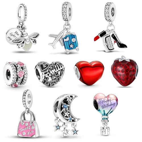 MLPKOI 10 Piezas Charms Abalorios, Joyeria Mujer, Compatible con Europeo Pulsera Collar, Regalo de Joyería, Charms de para Mujeres, Familiares, Amigos, Mamá, Adolescentes y Niñas