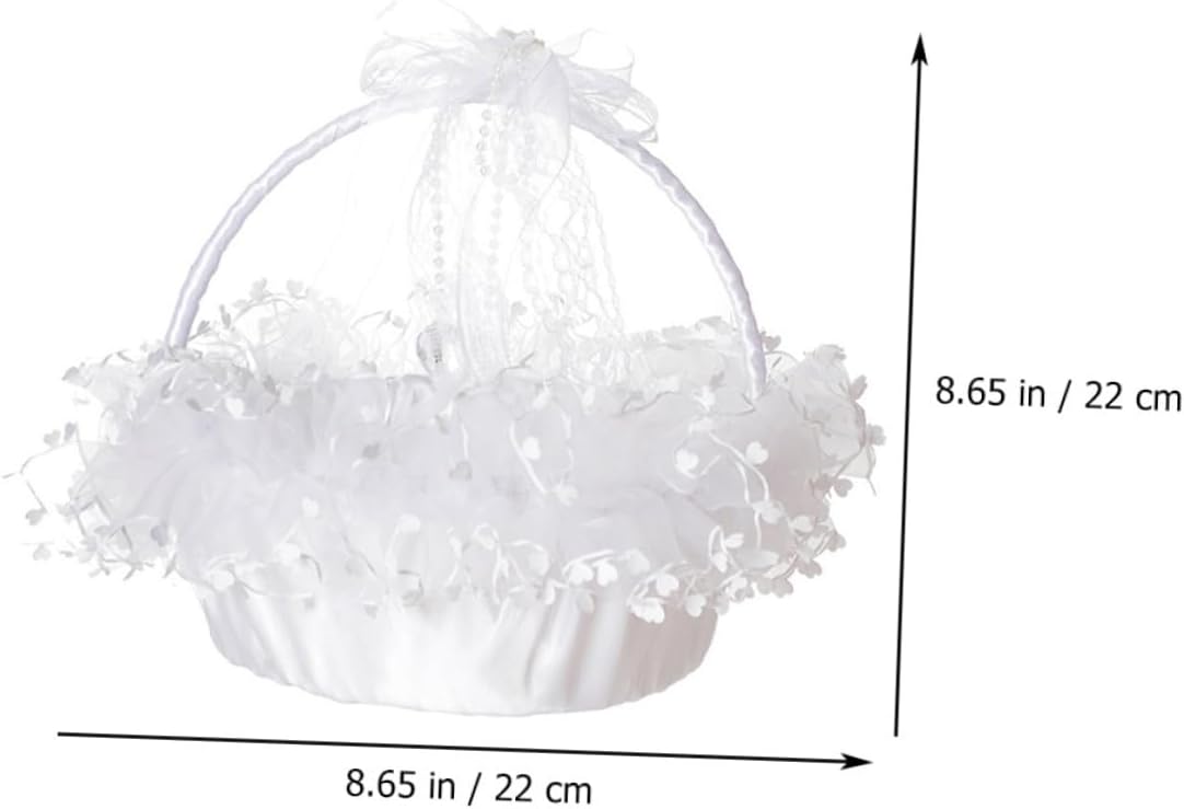Lace Wedding Basket with Portable Handle White Flower Girl Basket Multi-purpose Ceremony Supply Handheld Flower Container for Wedding and Party Use