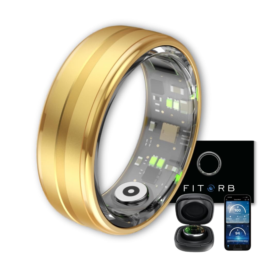 Fitorb Smart Ring Pro - Das Original. High-Tech Fitness- & Gesundheitsring, Schlafanalyse, 24/7 Aktivitätstracking. Temperaturmessung, Stress. Proberinge. (Saturn, Gold, 16,7 mm)