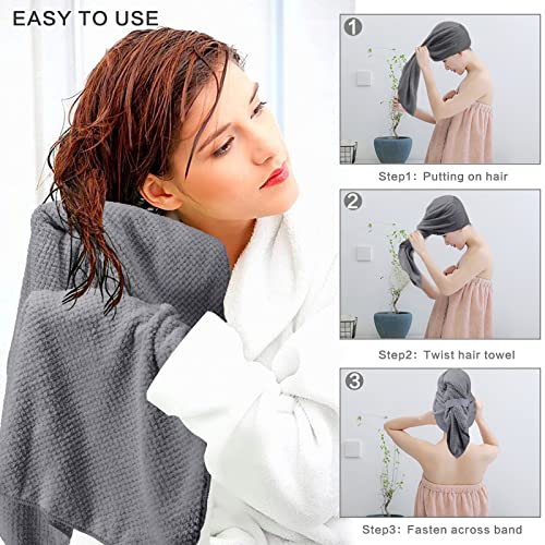 Microfiber Hair Towel,Super Absorbent Hair Towel Wrap For Women,Hands-Free Hair Dry Towels,Large Anti Frizz Hair Drying Towel,Ultra-Soft Quick Dry Hair Turban For Wet,Curly,Long,Thick Hair(Grey) #TOP5
