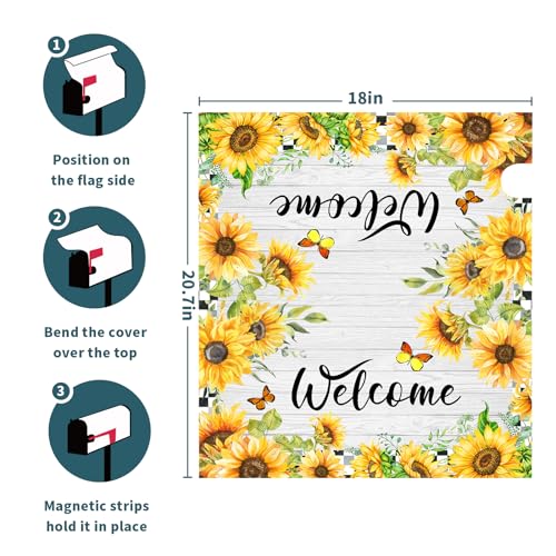 Image of Spring Summer Sunflower Mailbox Cover Farmhouse Welcome Mailbox Wrap Magnetic Standard Size 21x18 Inch Mail Box Decals Post Letter Box Cover for Home Garden Yard Outdoor Decor
