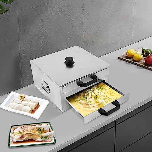 Macchina per involtini di pasta di riso, vaporizzatore per alimenti in rotolo di vermicelli al vapore in acciaio inossidabile con vassoio extra, pentole cantonesi a doppio strato, 32x31x16cm