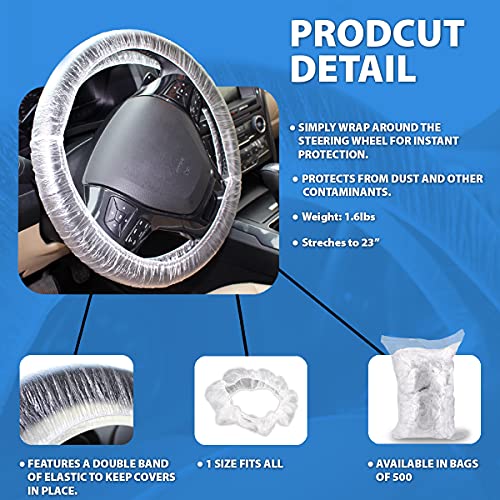 Versa-Tags Disposable Steering Wheel Covers, Universal Fit 500 Clear Plastic Steering Wheel Covers With Elastic Perfect For Automotive Service Oil Changes Body Shops #TOP1