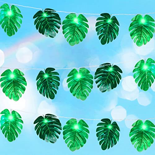 20Led Monstera Leaf String Lights, Lighted Tropical Artificial Rattan Palm Leaves Room Decor, Wall Hanging Vines With Green Lights, Indoor Hawaiian Luau Party Jungle Beach St Patrick's Day Decoration #TOP3