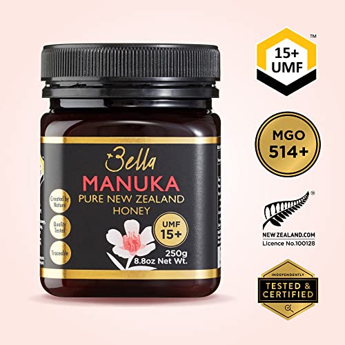 Bella New Zealand Manuka Honey, Certified Umf 15+, Mgo 514+, Raw Honey, Pure Honey, Non-Gmo Food, Halal Certified, Gluten-Free Honey, Supports Immunity Naturally, 8.8 Ounce (250G) #TOP1