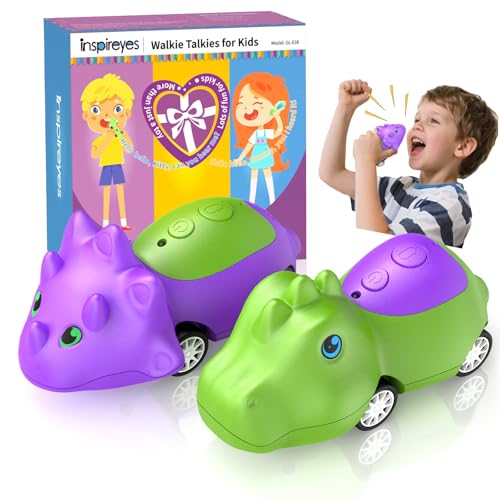 Inspireyes Walkie-Talkies Dinosaurio para Niños, Recargables, Coches Juguete para Niños y Niñas 3–7 Años, Divertido Interior y Exterior, Regalo de Cumpleaños y Navidad para Niños, Set de 2