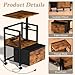 Swivel Lift Top Nightstand with Charging Station, 2-Tier 360° Adjustable Bedside Table, Rolling Night Stand with Wheels, Small End Table with Fabric Drawer, for Bedroom, Living Room, Rustic Brown