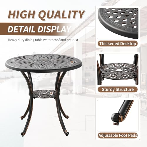 Image of Outdoor Table Patio Table with Umbrella Hole, Round Bistro Table for Lawn Garden, All Weather Metal Black Patio Dining Desk (31.5 inch, Round)