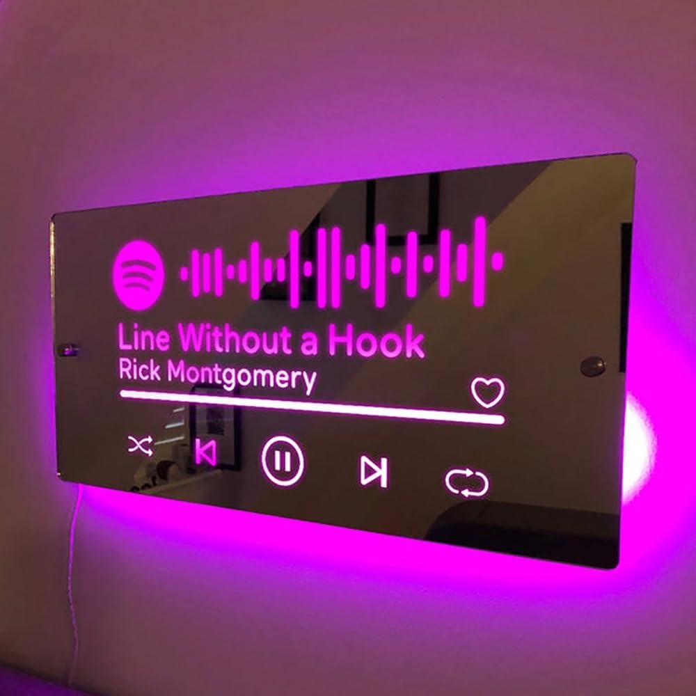 Custom Name Mirror with Spoti-fy Code，Personalized Music Light Up Mirror，Name Neon Signs Creative Gift Bedroom Wall Decoration