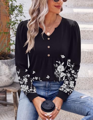 Image of Zeagoo Womens Long Sleeve Tops Fall V Neck Shirt Casual Pleated Tunic Top
