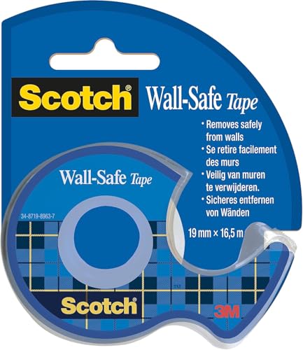Scotch Wall-Safe Tape - 1 Roll On Handheld Dispenser, 19 mm x 16.5 m - Sticks Securely, Removes Cleanly, Invisible, Photo-Safe - For Office And Home Use