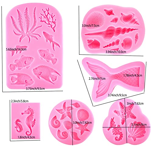 Mermaid Silicone Mold Marine Fondant Cake Mold 6 Pieces Mermaid Tail Chocolate Candy Soap Resin Polymer Clay Mold Seashell Seaweed Seahorse Sea Turtle Silicone Baking Mold #TOP6