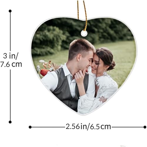 Miniatura 3 de Adornos de Navidad personalizados con foto en forma de corazón de cerámica con cualquier fototexto, decoraciones colgantes para el árbol, regalo