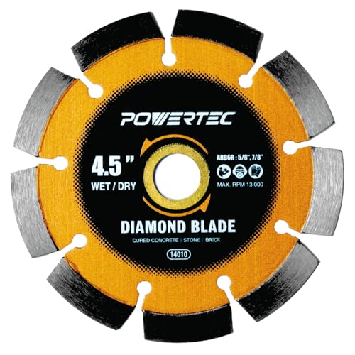 Image of POWERTEC 4-1 /2 inch Laser-Welded Segmented Diamond Saw Blade for Angle Grinder, Diamond Blade for Cutting Cured Concrete, Block, Brick, Pavers, Masonry, 4.5 inch Diamond Blades for Wet /Dry Cutting, 1PK