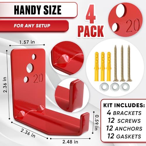 Set of 4 Fire Extinguisher Mount Bracket - 2.36″ × 1.57″ × 2.36″ Fire Extinguisher Hook, Include Screws and Gaskets, Easy to Install, Hold Up to 20 lb, Good for Workshop, Garage, or Home Use