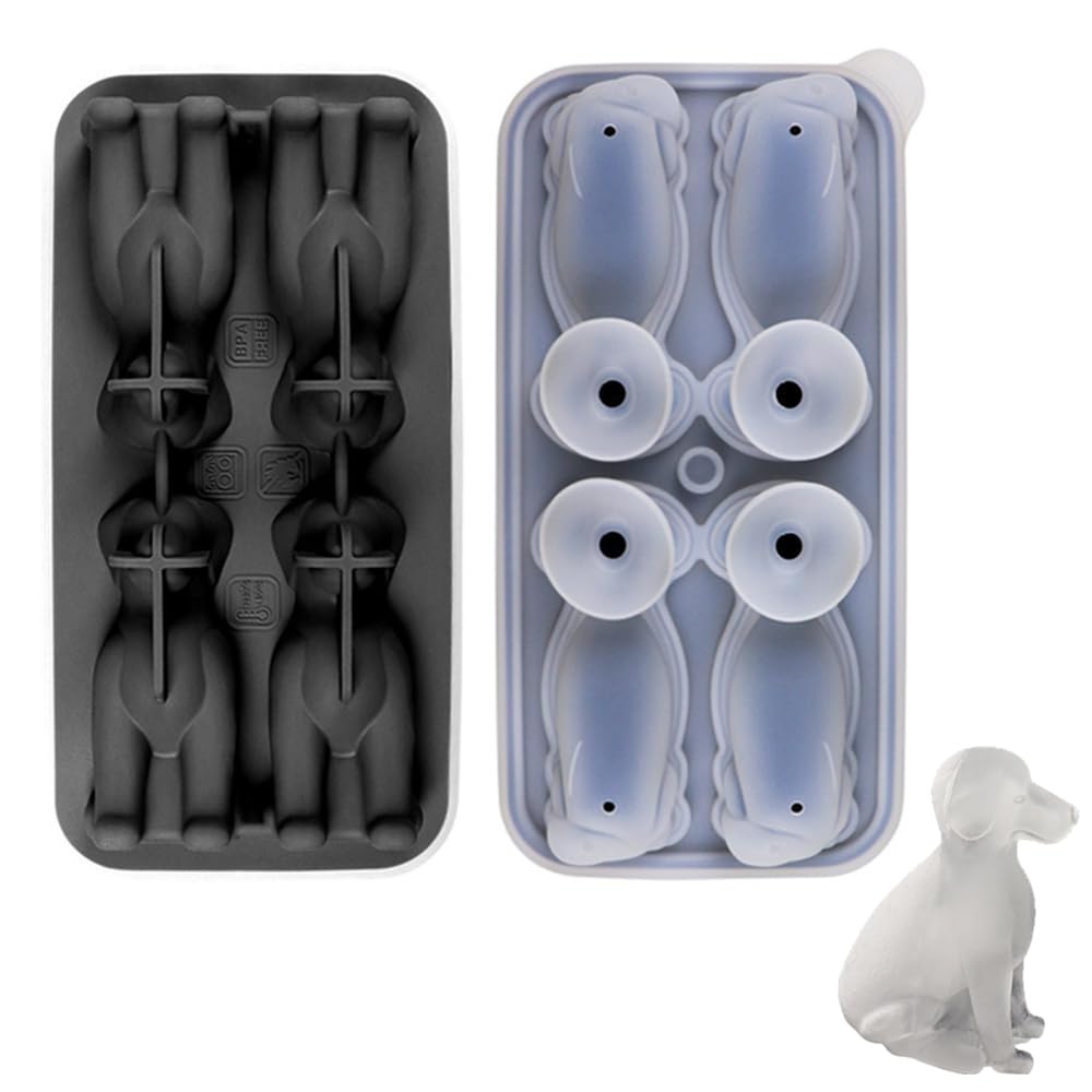 Dog Ice Cube Mold,4-Cavity Silicone 3D Labrador Ice Maker Multiple Dog Shape with Funnel for Freezer Ice Drink Juice Whiskey Iced Coffee Cocktail