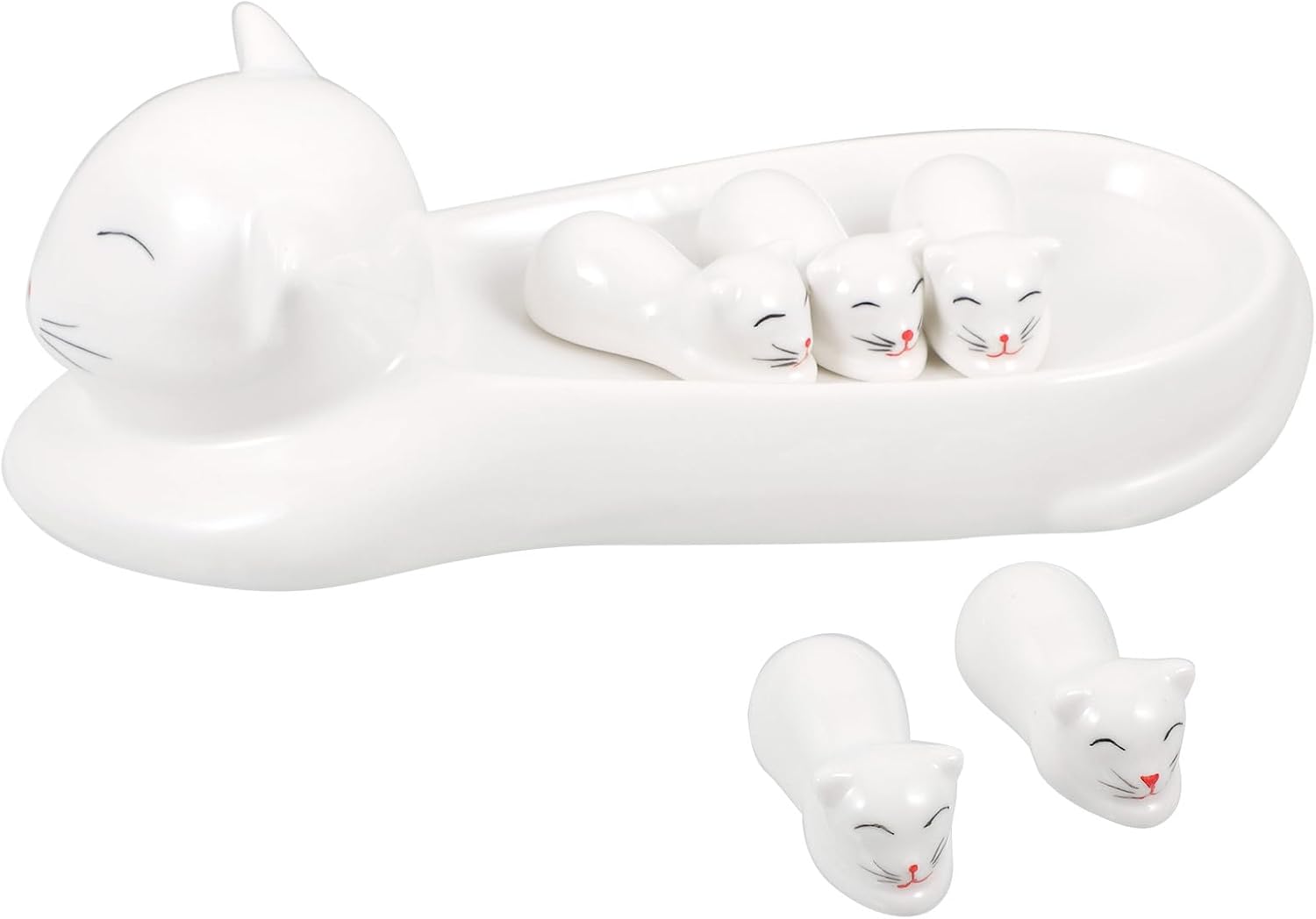 Ceramic Chopsticks Holder and Rest Cat Design White Porcelain Chopstick Stand for Household Tableware Dining Table Decoration