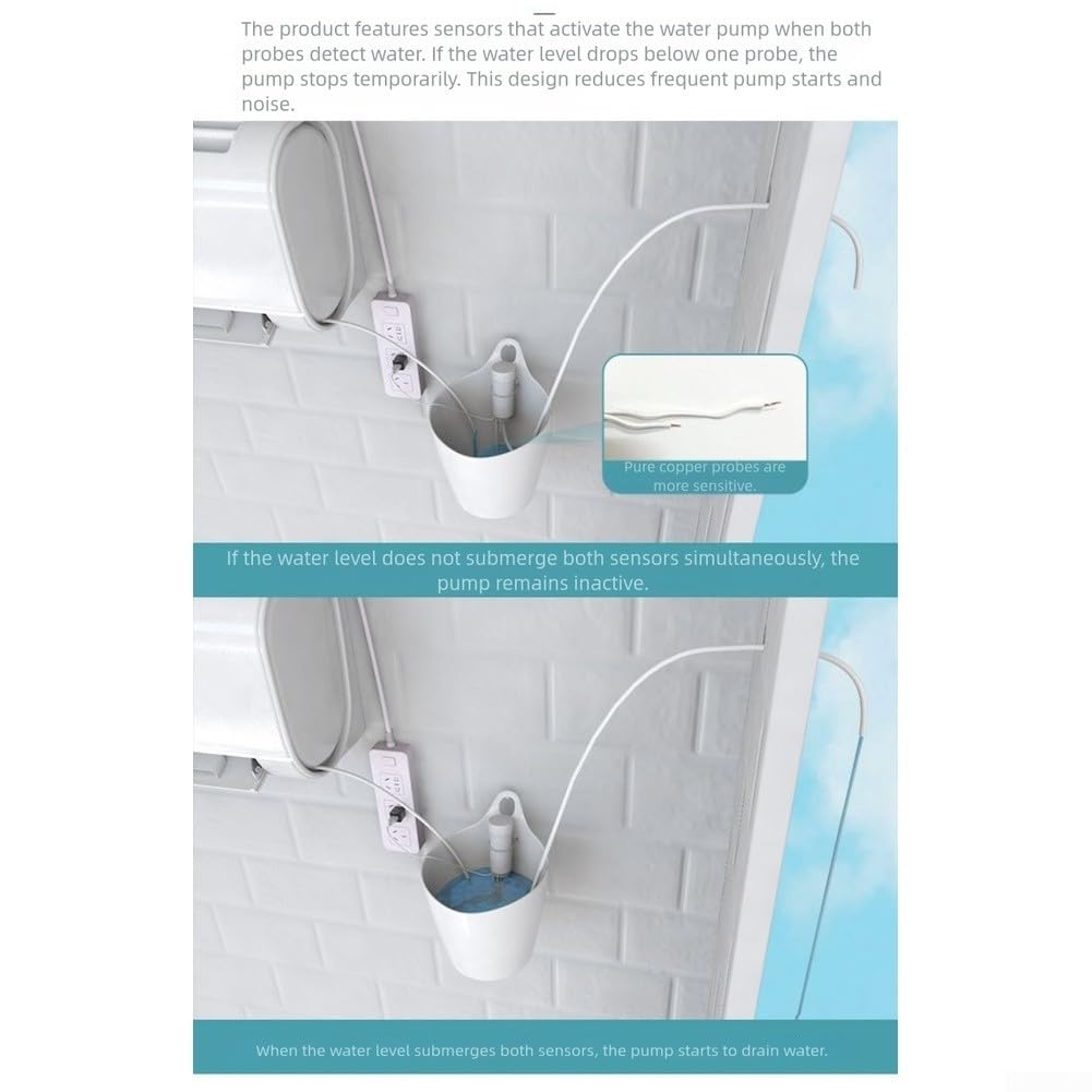 Pompe de drainage USB pour climatiseur, système silencieux d'élimination des condensats avec 5 V, 15 m, débit 450 ml/min pour unités AC 1-3P, kit d'installation (8 m)