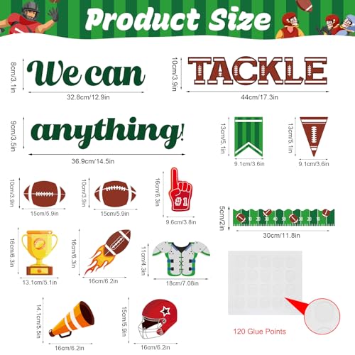 Image of HIQINLUG Football Bulletin Board Decorations Set Sports Bulletin Boards Cutout Sports Theme Party Classroom Decoration Name Tags Cutouts for School Classroom Home Wall Football Touchdown Themed Decor