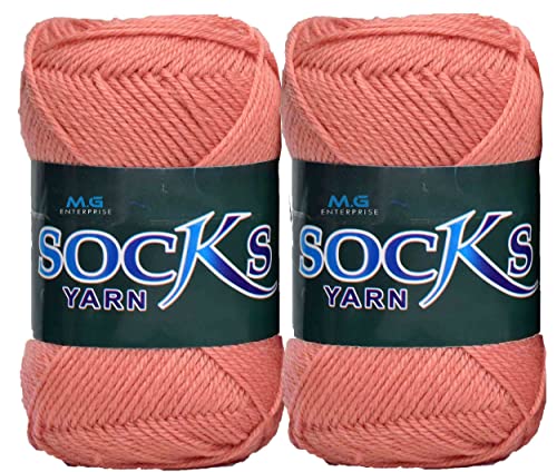 Image of M.G ENTERPRISE Premium Socks high Strength Nylon Yarn Suitable for Socks, Accessories, and Home Decor. 500 gm Salmon, Suitable for Both Crocheting & Knitting. ETUA