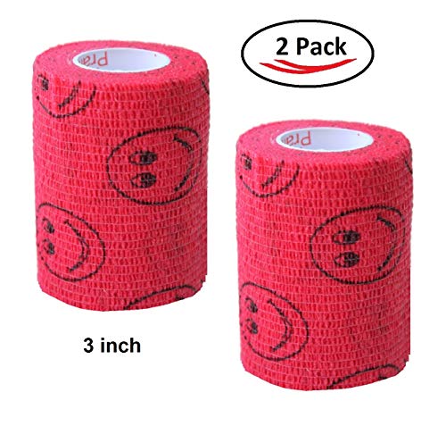 Image of Vet Wrap Wrap Tape (Red with Smiles) (2 Pack) (4 Inch x 15 feet) Self Adhesive Adherent Adhering Cohesive Flex Self Stick Bandage Grip Roll Dog Cat Pet Horse