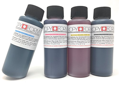 KOPYFORM Encre Alimentaire 4x100ml (jaune, bleu/cyan, rouge/magenta, noir) pour Imprimantes de Canon (KOL110)