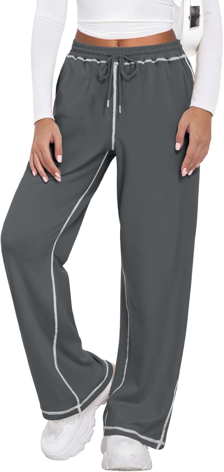 Feiersi Women's Wide Leg Sweatpants Soft Trendy Drawstring Baggy High Waisted Casual Trousers Jogger Sweat Pants