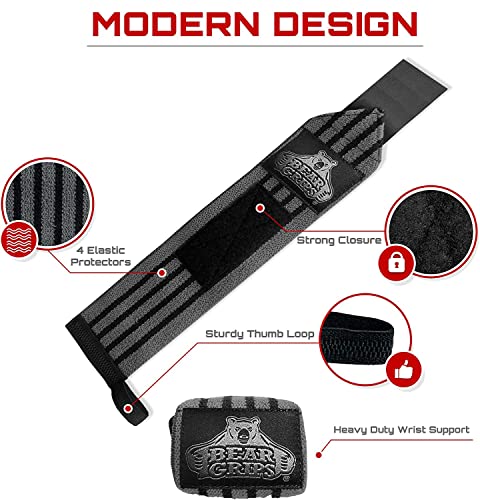 Bear Grips Wrist Wraps For Weightlifting Men, Wrist Straps For Weightlifting, Powerlifting Wrist Wraps, Weight Lifting Wrist Wraps For Women, ​​Wrist Support For Weightlifting, Lifting Wrist Straps #TOP1