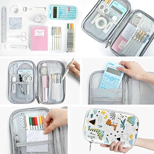 Image of Cute Dinosaur Doodle Pencil Bag Case Zipper Pencil Holder Organizer Stationary Pen Bag Cosmetic Makeup Bag Pouch Purse for School Office Supplies