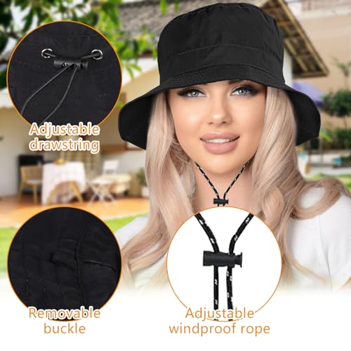 BBXWANG Packable Bucket Hats Women Adjustable Summer Lightweight Hat Foldable Beach Fishing Cap Black - Image 3
