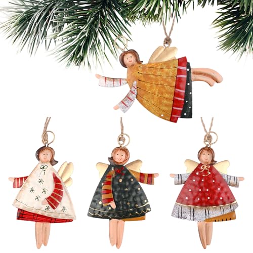 4 Stück Engel Weihnachtsdeko, Metall Engel Anhänger 11-12cm,...