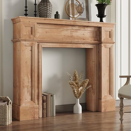 Image of Modern Simple Fireplace Surround, Wooden Home Decorative Cabinet Mantel Surround, Decorative Fireplace Shelf, Traditional Wood Console-Table, Rectangular Entryway Table,Brown,Small