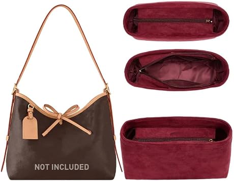 Velvet Purse Organizer Insert Compatible with Lv Carryall MM Insert Organizer and More, Bag Insert Divider Shaper for Tote HandbagsMM,Wine-Red