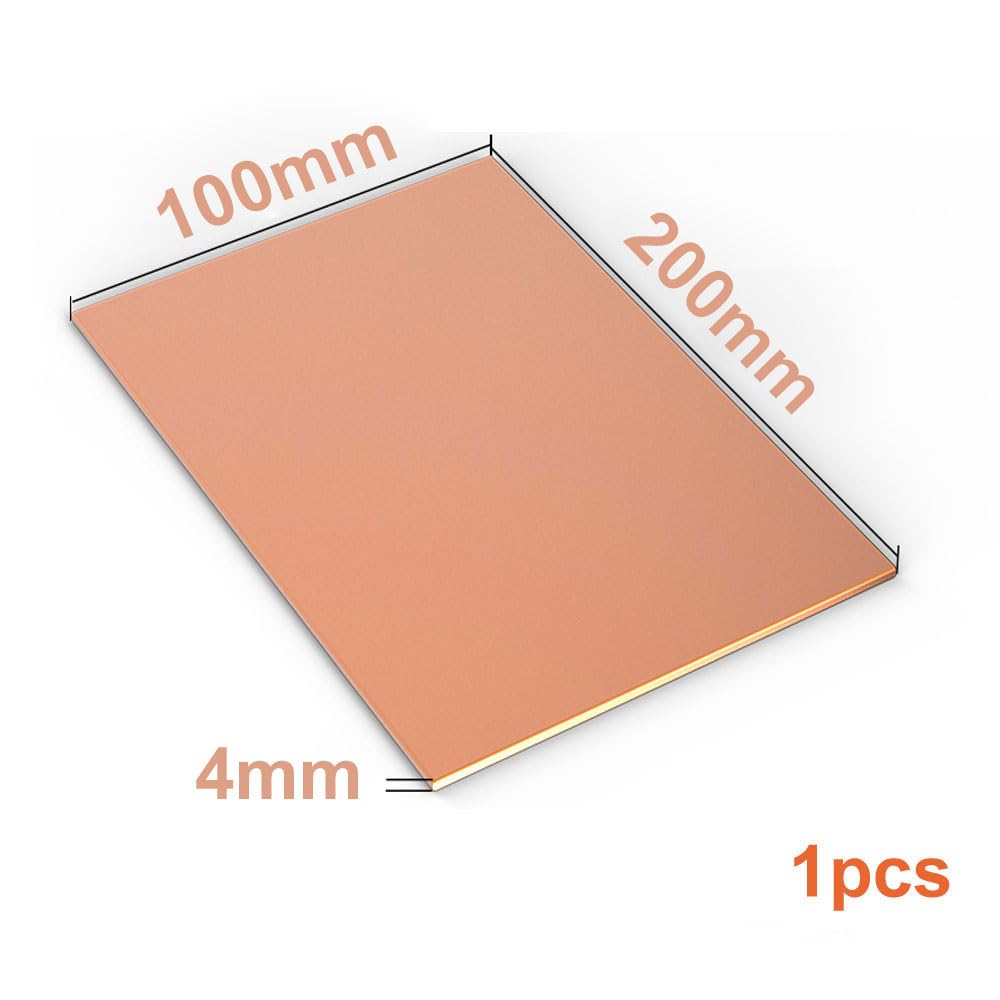 COYOUCO Lastra di Rame Puro 1Pcs, Metallo Cu 99,9%, Spessore 4Mm, per Forniture Industriali, Progetti Fai-da-Te, Esperimenti,100x200mm