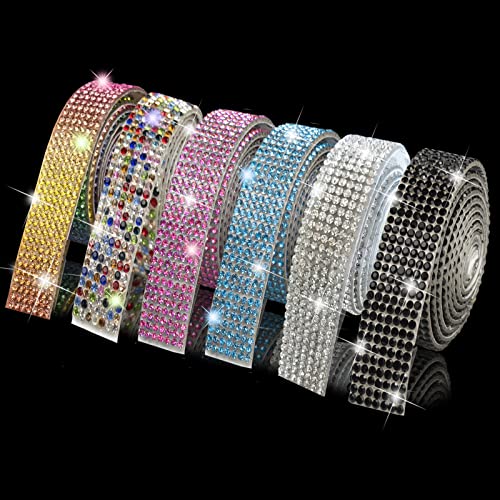 6 Rollos de Cinta Autoadhesiva de Diamantes de Imitación Cristal Pegatina Decorativa DIY, con Diamantes de Imitación de 2 mm 6 Yardas para Artesanía Decoración de Teléfono Coche bodas cumpleaños (A) Cover