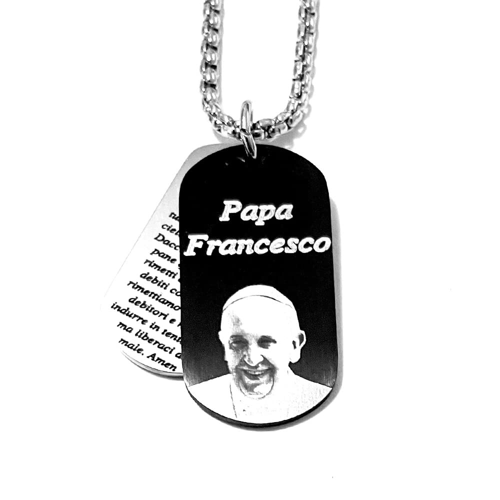 Collana Papa Francesco Uomo Donna – Acciaio Inossidabile – Medaglietta con Preghiera Benedetta – Ciondolo Religioso Cattolico – Idea Regalo Spirituale - cll1345
