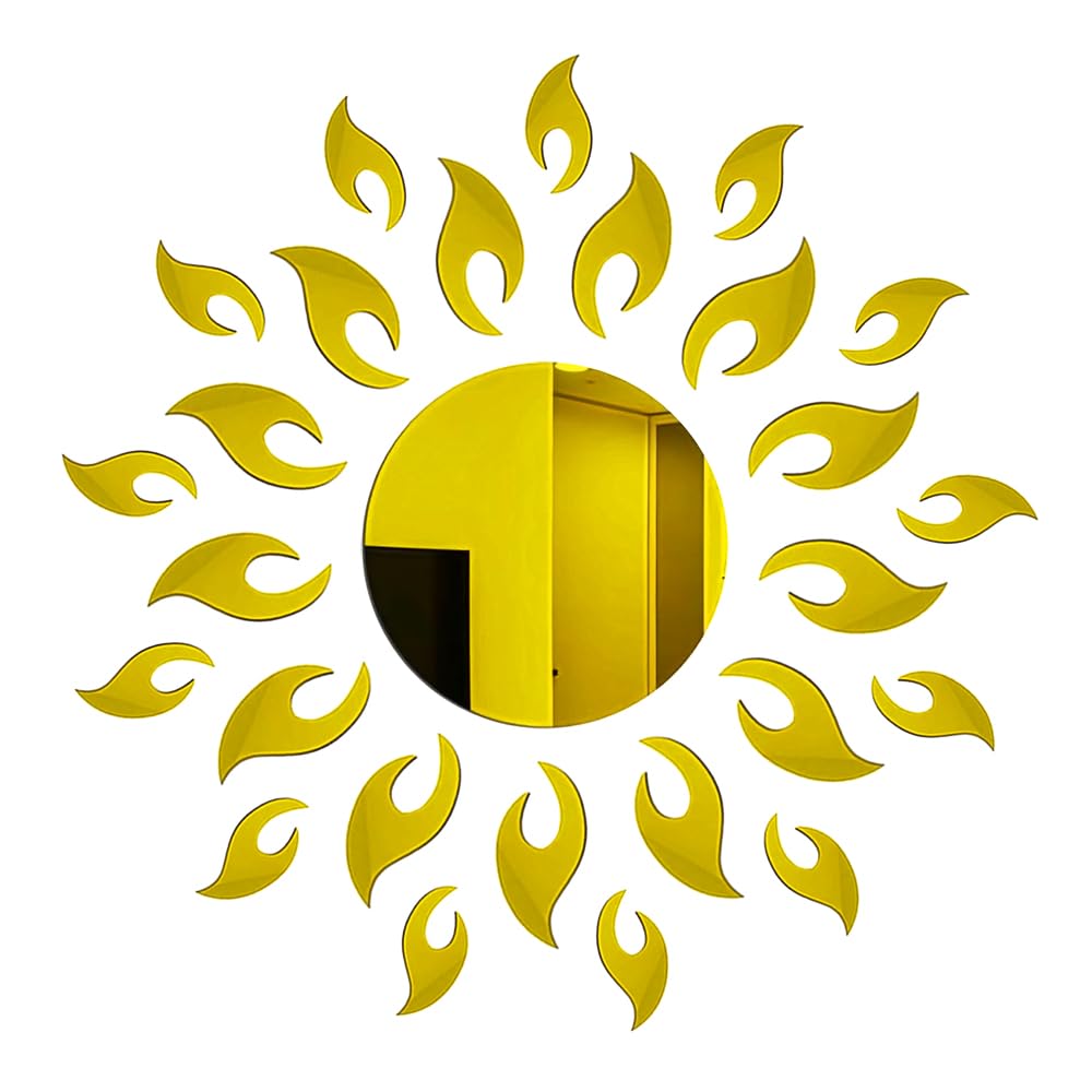 Lahviuu Gold 3D Sunflower Mirror Wall Stickers, Acrylic Self Adhesive Diy Wall Decals Wall Art For Living Room Bedroom Tv Background Home Decoration